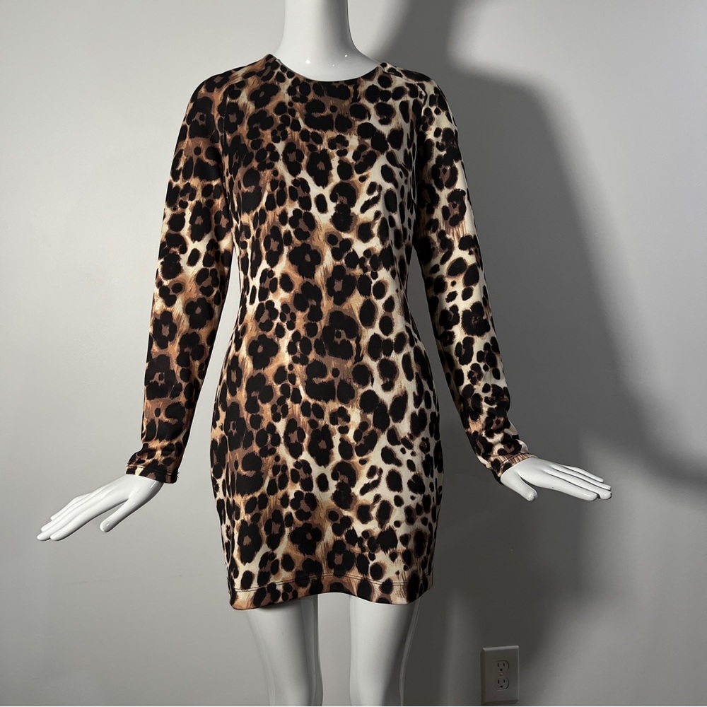 bebe scuba mini dress in leopard print